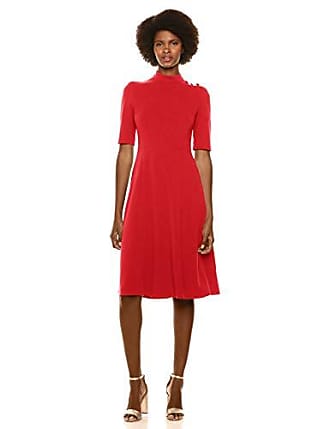 Donna Morgan Womens Stretch Crepe Military Detailed Shoulder Dress, Red, 2