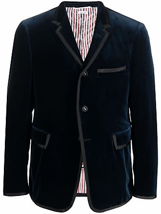 Thom Browne grosgrain trim velvet blazer - men - Cotton - 5 - Blue