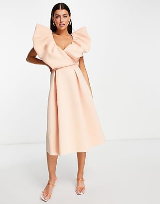 Asos exaggerated bubble sleeve prom midi dress-Multi