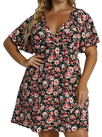 Floerns Women's Plus Size Boho Floral V Neck Short Sleeve A Line Long Dress