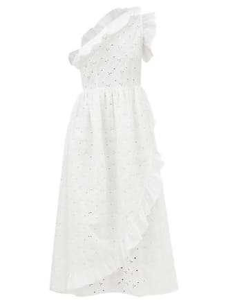 Batsheva Jude Broderie-anglaise One-shoulder Cotton Dress - Womens - White