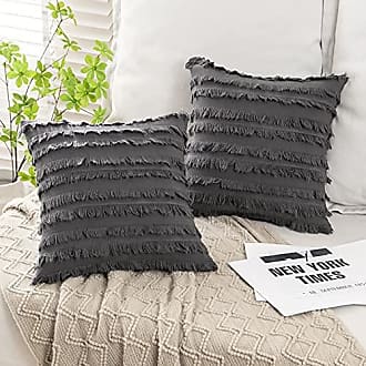 Set of 2 Decorative Boho Throw Pillow Covers Linen Striped Jacquard Pattern Cushion Covers for Sofa Couch Living Room Bedroom 18x18 inch,White, Size