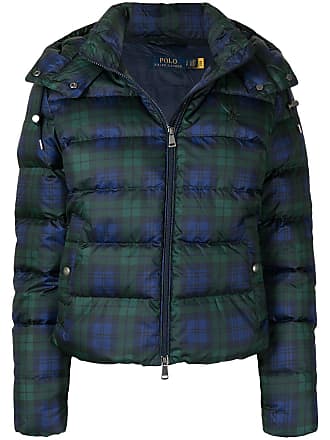 Polo Ralph Lauren plaid check print puffer jacket - women - Polyester - L - Blue