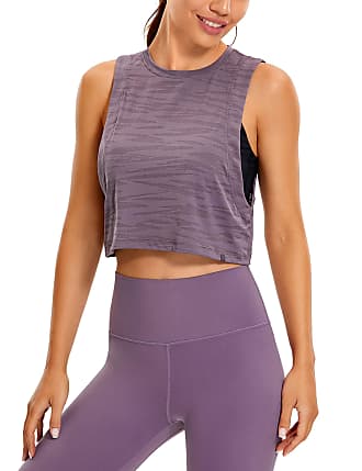 CRZ YOGA Womens Casual Button Tie Front Workout Cropped Tank Top Sports Shirt 