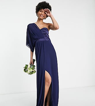 Tfnc Tall Bridesmaid one shoulder chiffon maxi dress in navy