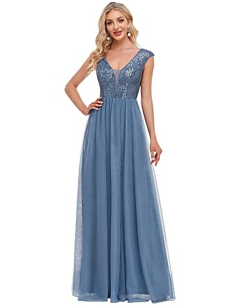 Ever-pretty Womens Plus Size Sleeveless Tulle Sparkle Long Banquet Dress for Party Dusty Navy US16