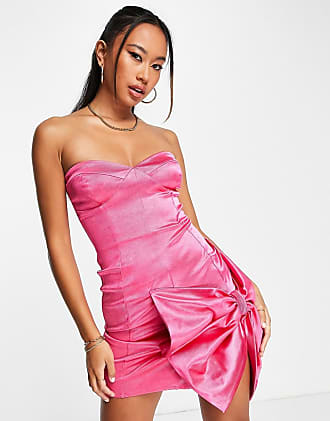 Tiered mini dress in bright pink satin Asos Women Clothing Dresses Party Dresses 