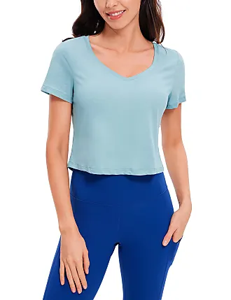 cRZ YOgA Womens Pima cotton Workout crop Tops Short Sleeve Yoga Shirts  casual Athletic Running T-Shirts Heathered Neptune Blue X