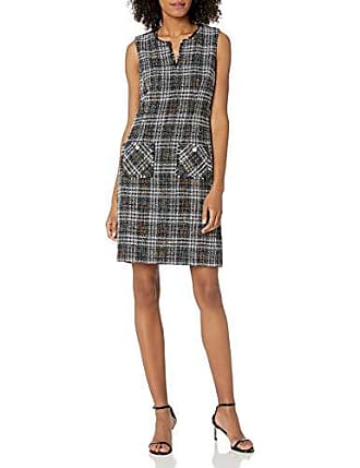 Karl Lagerfeld Womens Tweed Shift Dress with Pockets, Ivory/Black Multi, 12