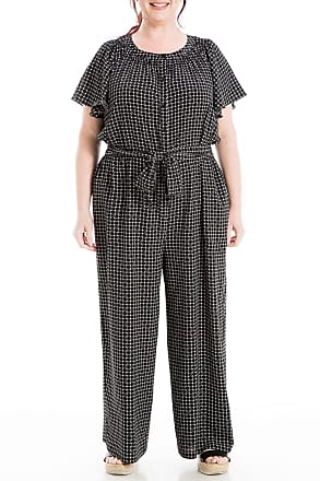  Max Studio Women's Crepe Jersey Short Sleeve Jumpsuit,  Black/Ivory Stripe Dash, Extra Small : Clothing, Shoes & Jewelry