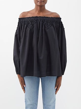 Merlette Marle Off-the-shoulder Smocked Pima-cotton Top - Womens - Black