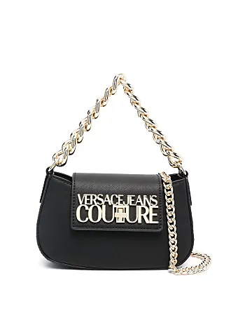 Versace Black Leather V Barocco Closure Shoulder Bag at FORZIERI
