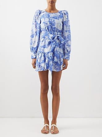 LoveShackFancy Loveshackfancy - Teyana Floral-print Cotton-blend Mini Dress - Womens - Blue Print