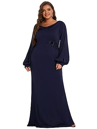 Ever-pretty Plus Womens Plus Size See Through Sleeve Bodycon Formal Evening Dress Navy US24