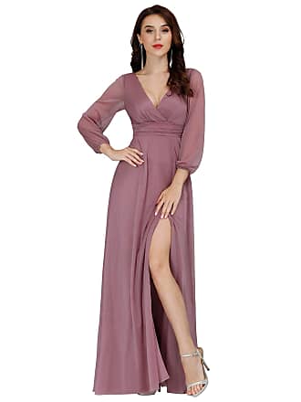 Ever-pretty Womens Sparkle V-Neck Front Wrap High Thigh Slit Banquet Beach Dress Orchid US18