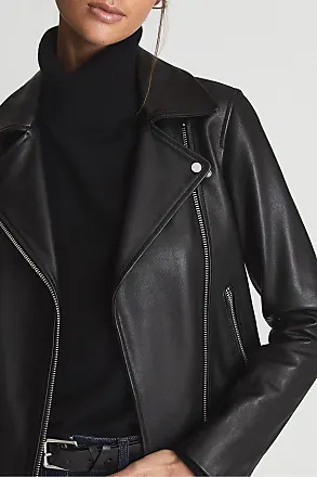 Leather jacket, biker style, soft lamb nappa, skull embossing