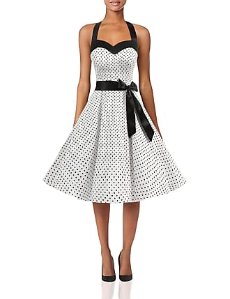 Dresstells Women Vintage Dress for Cocktail Party, Prom 50s Retro Halter Dress, 1950s Rockabilly Pinup Audrey Hepburn Polka Dot Dresses, Plus Size White Small Bl