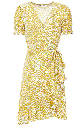 Diane Von Fürstenberg Diane Von Furstenberg Woman Emilia Ruffled Leopard-print Crepe Mini Wrap Dress Yellow Size L