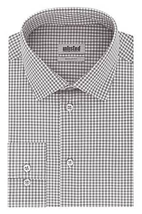 Kenneth Cole Unlisted by Kenneth Cole Mens Dress Shirt Regular Fit Checks and Stripes (Patterned), Grey, 17-17.5 Neck 32-33 Sleeve