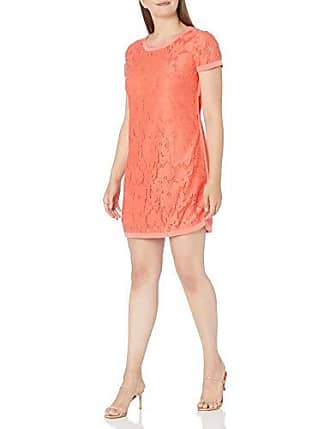 Donna Morgan Womens Easy Shift Lace Dress W/Combo, Tea Rose RED, 14