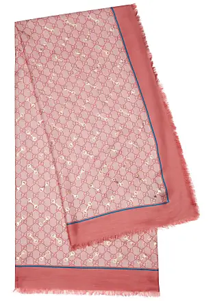 Gucci Pink Monogram Wool Fringed Square Scarf Gucci