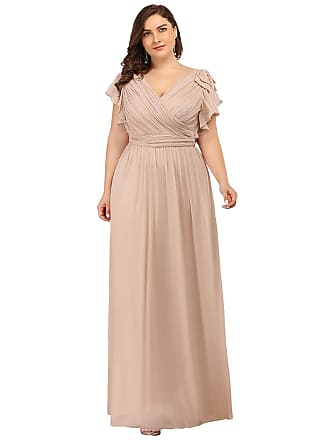 Ever-pretty Plus Womenss Plus Size A Line Elastic Waist Wedding Guest Dress Blush US16