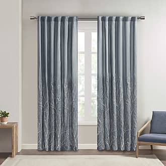 Madison Park Andorra Embroidered Back Tab Fabric Single Window Living Room, Transitional Rod Pocket Light Curtain for Bedroom, 1-Panel Pack, 50 x 84, Blue