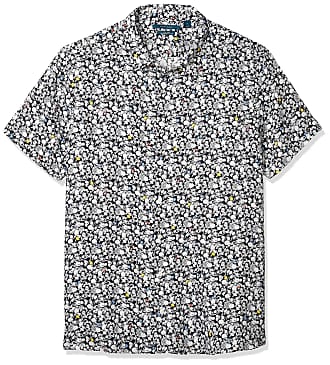 Perry Ellis Mens Big & Tall Fruit Print Linen Short Sleeve Button-Down Shirt, Dark Sapphire, X Large Tall