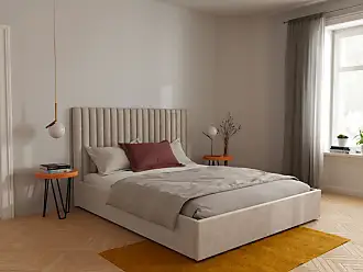 Cama de tela y madera color beige 80x200 FRANCESCO