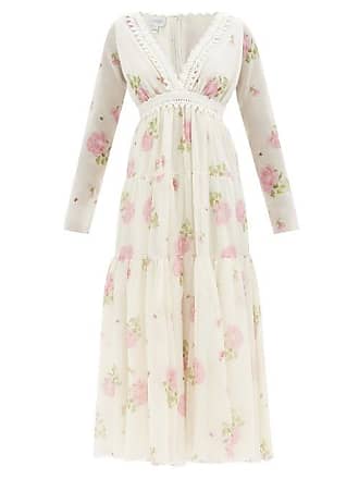 Giambattista Valli Lace-trim Floral Silk-georgette Midi Dress - Womens - Ivory Multi