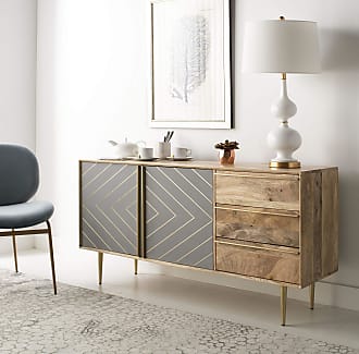 Safavieh Couture Home Titan Modern Natural Wood and Gold Inlayed Cement Sideboard