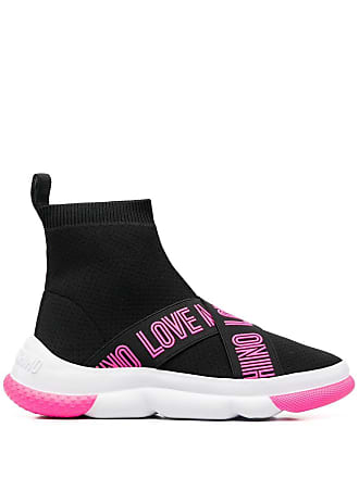 Love Moschino Sock Sneakers with High Shine Platform Sole in Black