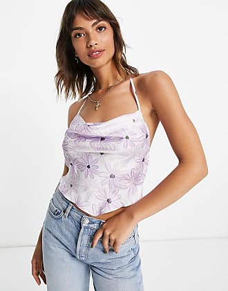 Satin halter cami with collar and ruched front in purple ASOS Damen Kleidung Tops & Shirts Tops Haltertops 
