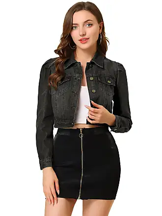 Allegra K Women's Slim Fit Button Down Long Sleeves Casual Cropped Jean  Jacket Purple Small