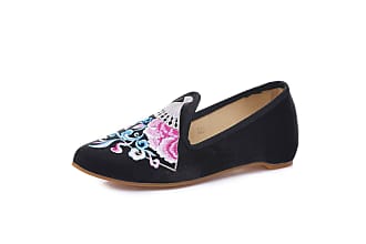 Lazutom Women Lady Vintage Chinese Style Embroidery Casual Mary Jane Platform Wedges 