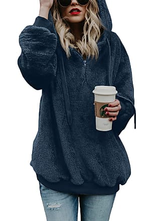 Aleumdr Womens Fashion Solid Zip Up Cozy Fuzzy Fleece Pullover Sweatshirt Coat Outwear Tops 