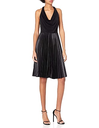 Halston Heritage Womens A-Line Pleated Chintz Dress, Black, 0