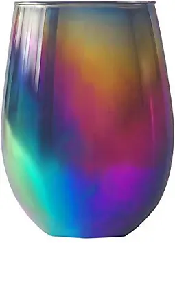 Set of 4, Iridescent Transparent Stemless Wine Glasses, Rainbow Colored  Luster Clear Cocktail Drinking Glass Cups