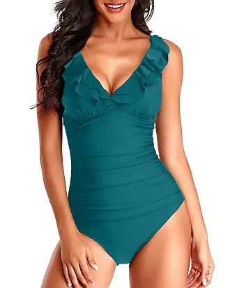 Women One Piece Swimsuits Tummy Control Bathing Suit Ruffle V Neck