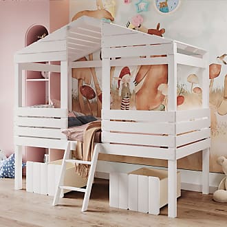 No Box Spring Needed Wood House Bed Twin Bed Frame with 2 Front Windows for Kids/Teens/Girls/Boys Antique Gray, Twin Loft with Roof LZ LEISURE ZONE Twin Size Low Loft Bed 