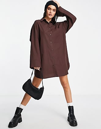 Asos cotton oversized mini shirt dress in chocolate-Brown