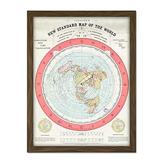 Map Gleason 1892 World Time Calculator Flat Earth Artwork Framed Wall Art Print 18X24 Inch 