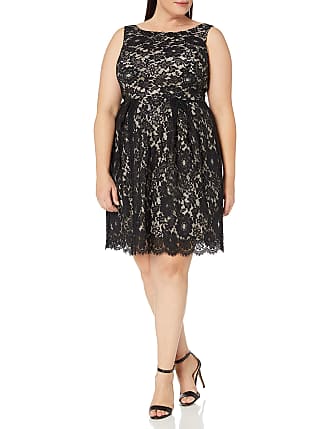 Single Dress Womens Plus Size Sleeveless Lace Dress, Black/Nude, 3X