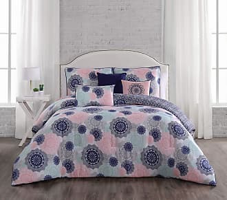 Geneva Home Fashion Lorna 6pc Reversible Throw Pillows Comforter Set, Queen, Navy/Blush