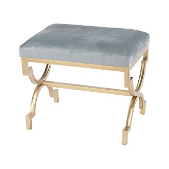 Sterling Home Shake Storage Blue Chenille and Gold bench,