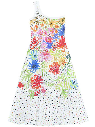 Christopher Kane floral-print one-shoulder dress - women - Organic Cotton - 38 - White