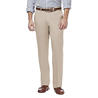 Haggar Mens Premium No Iron Khaki Straight Fit Flex Waistband Flat Front Pant, Sand, 38W x 32L