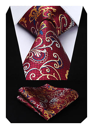 HISDERN Mens Paisley Floral Tie Handkerchief Wedding Necktie & Pocket Square Set For Formal Business
