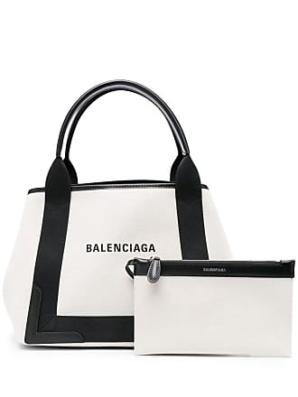 Balenciaga Navy Cabas Leather-trimmed Printed Organic Cotton-canvas Tote - Black - one size