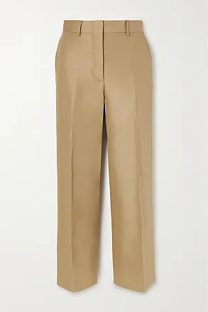 Pantalon femme en mélange de laine et de soie beige et marron